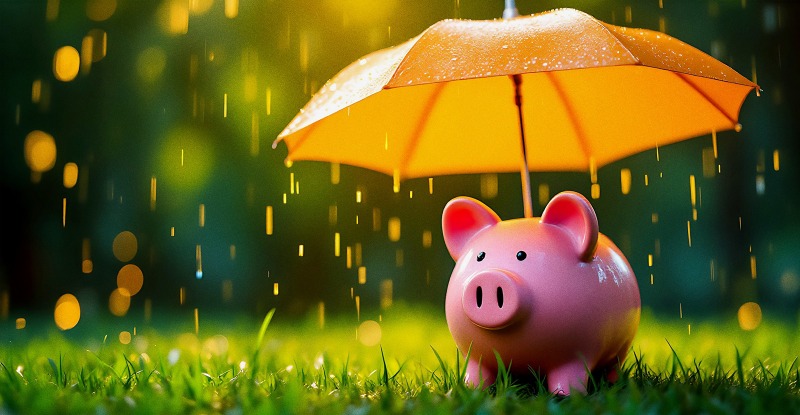 Piggy bank with umbrella