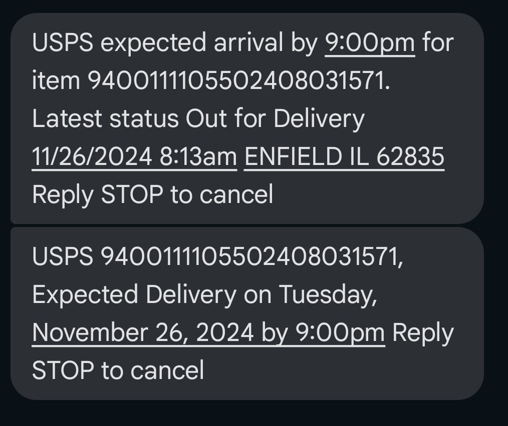 Legit USPS text